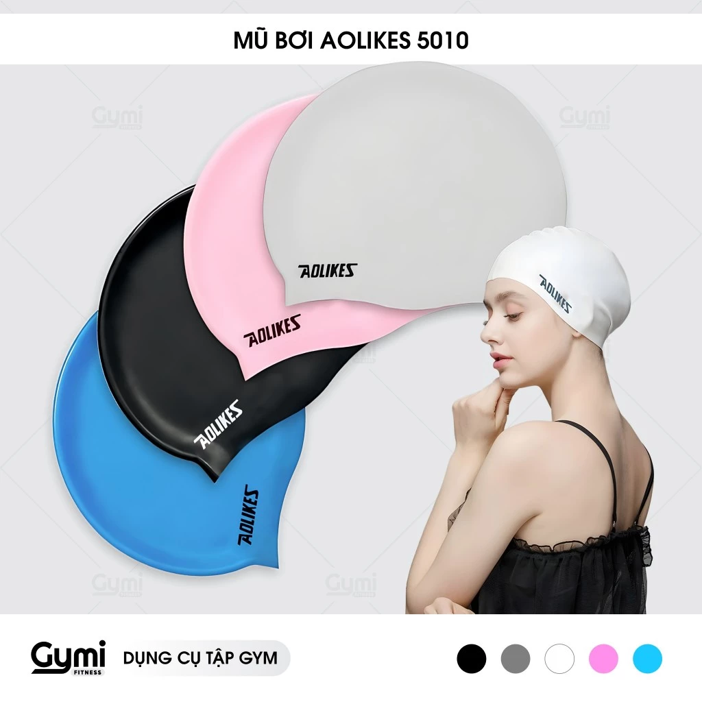 Mũ Bơi Aolikes 5010 – Nón Bơi Người Lớn Nam Nữ Che Tai Silicon Chống Nước